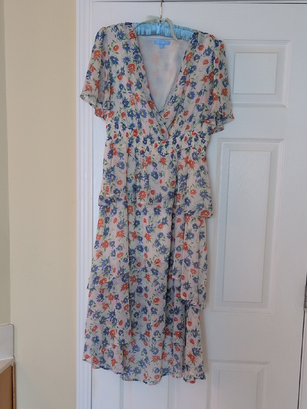 Draper James Cream Maxi Dress with Blue & Coral Floral Print